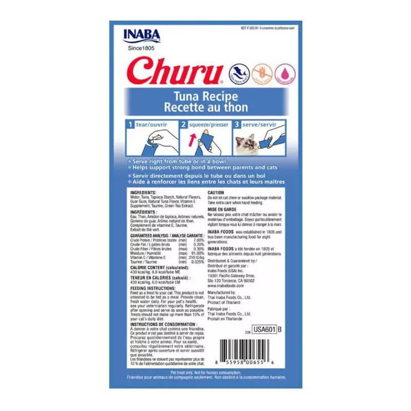Churu INABA Tuna Recipe para Gatos - Pack 4 Tubos