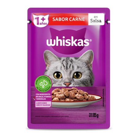 Whiskas Sabor Carne en Salsa para Gatos Adultos 1+ años 85g